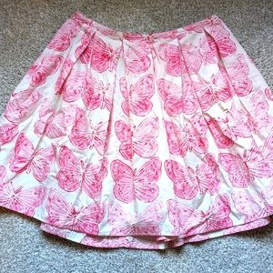 Valentino mini skirt, pink butterflies on white.